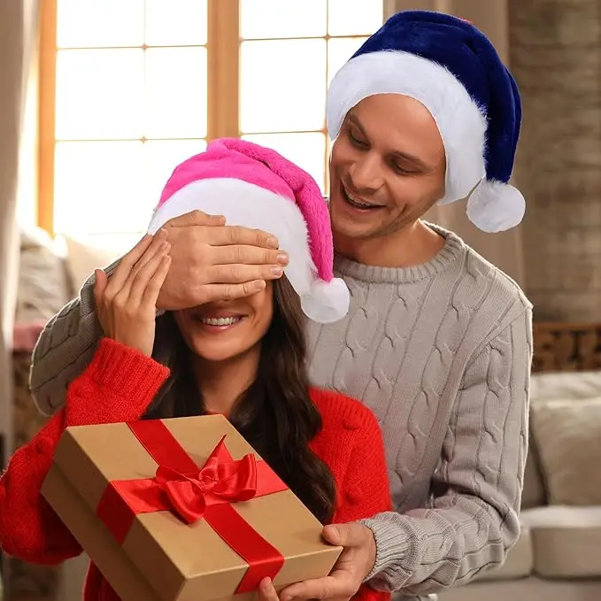 Chrismas Hat Adults Santa Hat for Men and Women Pink Green Blue Red Yellow Purple Gray White Black