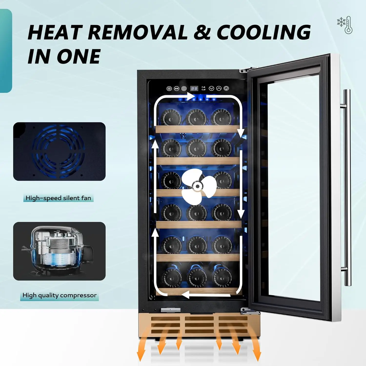 Under-counter Refrigerators, Single Zone Wine Fridge, Wine Refrigerator Digital Temperature Control, Freestanding 3