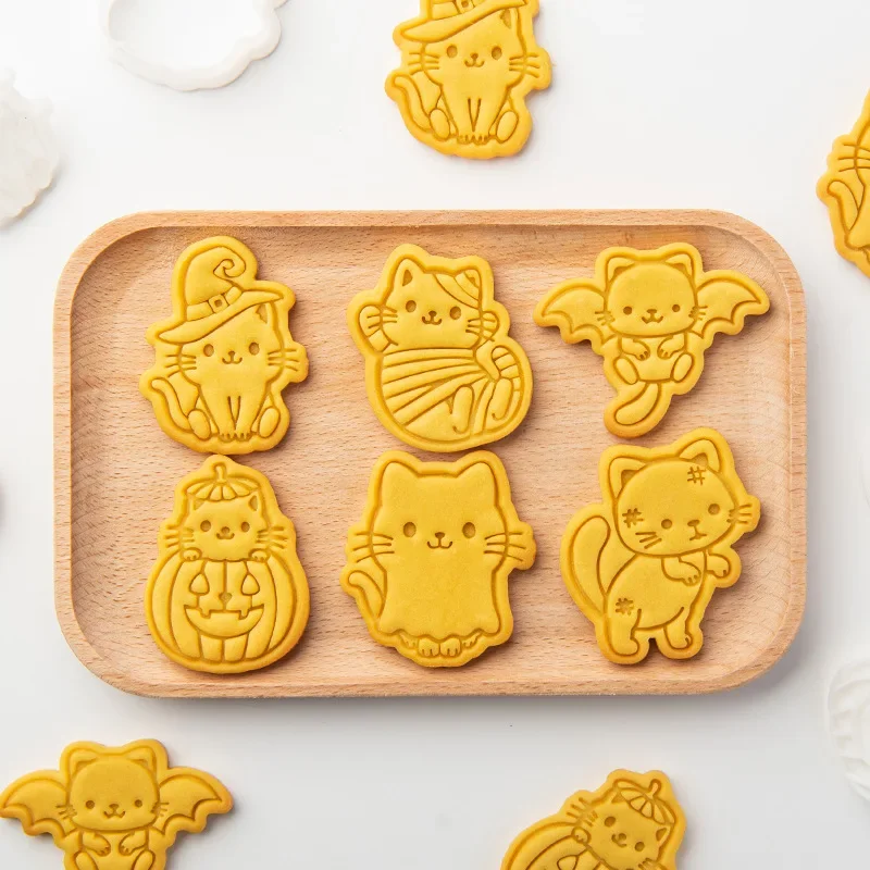 Halloween Bat Kitten Cookie Cutters Mold Cartoon Halloween Cake Decorating Tools Fondant Icing Biscuit Mold Baking Cookie Stamp