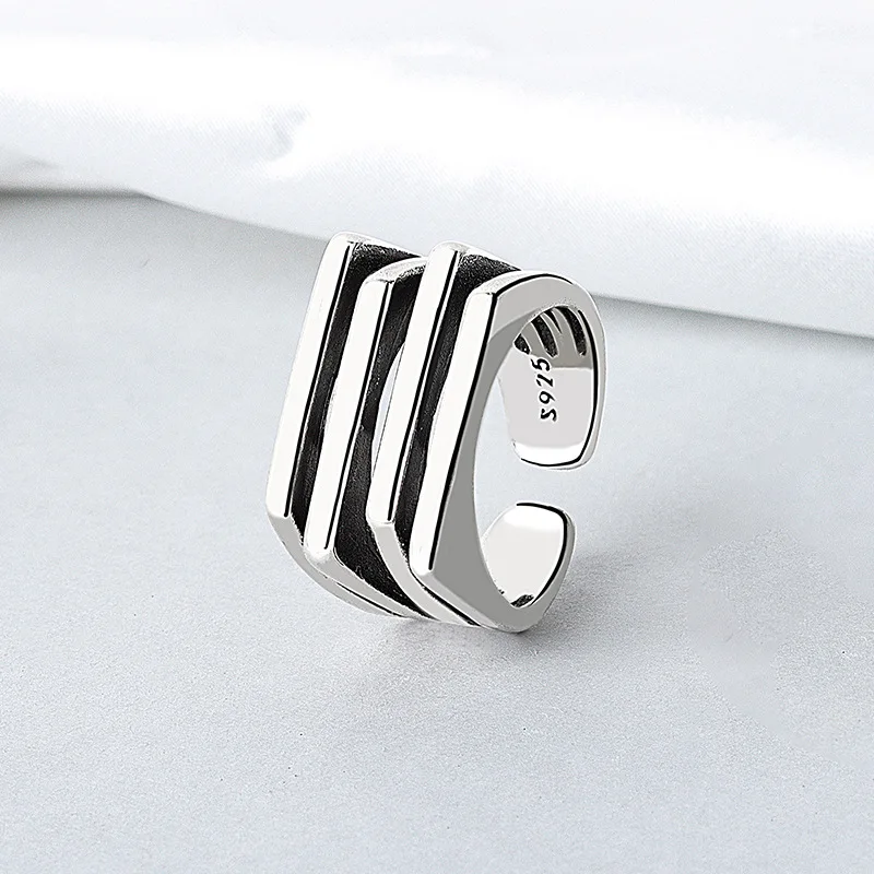 PANJBJ 925 Sterling Silve Multilayer Irregular Geometric Ring for Women Simple Charm Retro Jewelry Gift Dropshipping