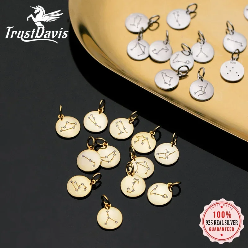 Pendant necklace silver necklace silver pendant silver necklace charms Real 925 Sterling Silver Fashion Round 12 Constellation CZ Pendant DIY Accessories For Women Wedding Jewelry DZ314