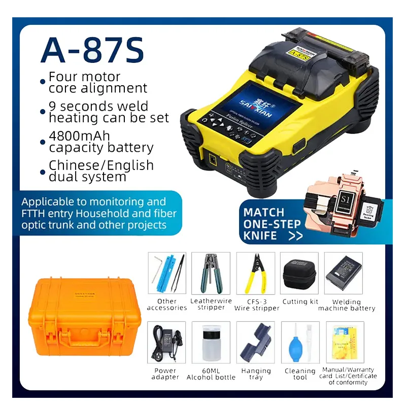 

1Pc A-87S Fully Automatic Mini Optic Fiber Fusion Splicer Splicing Machin FTTH Fiber Optic Tool Set