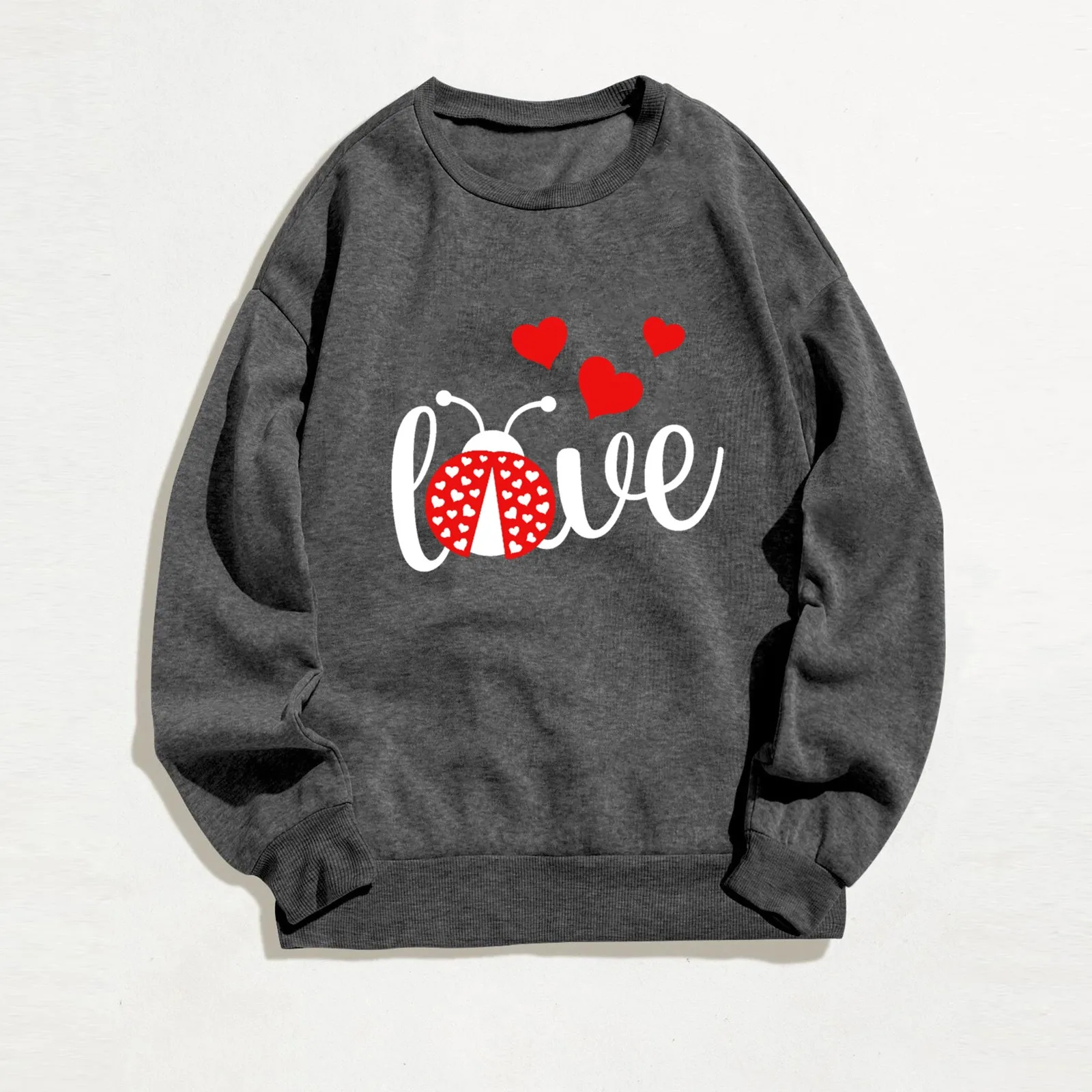 

Valentines Day Womens Sweatshirts Casual Letter Printed Pullover Hoodless Sweatshirts Long Sleeve Crew Neck Workout Blouse Tops