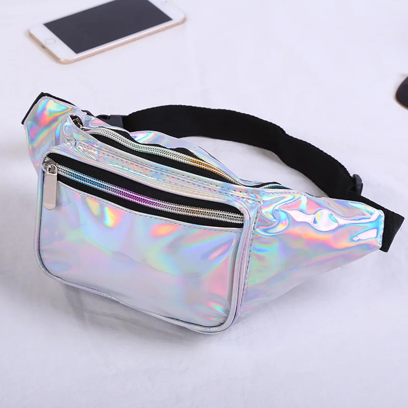 

80s Waist Packs Silver Fanny Pack for Women Grils Men Rave Festival Belts Holographic Camping Waistbag Travel Running Party