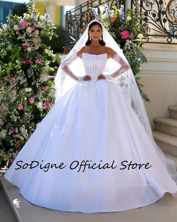 SoDigne A-line Satin/Lace Wedding Dresses Strapless Detachable Sleeves Bridal Dress Elegant 2025 Wedding Gown Custom Made 10 S443faa603ff041a887db42ee5f0e566a5