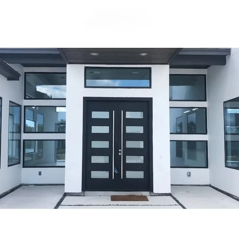 Modern Style Heavy Duty Design Aluminum Wood Tempered Low-E Glass Entrance Pivot Door for Residence