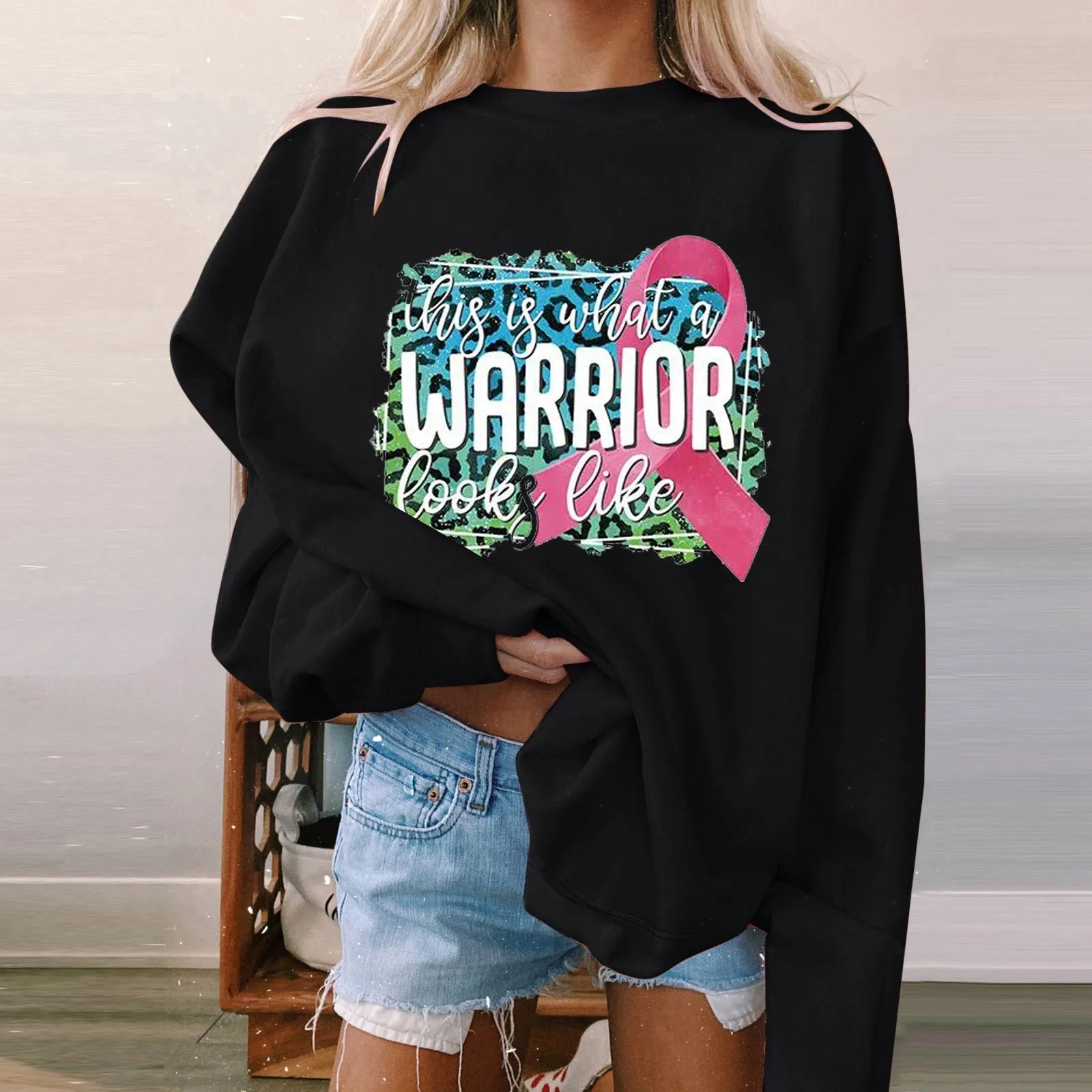 

Women's Characteristic Long Sleeved Round Neck Sweatshirt Working Hand In Hand With Oversize Autumn Spring Punk