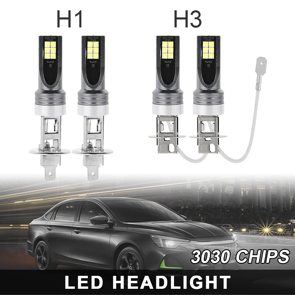 

H1 H3 Car Headlight Bulbs Fog Light Canbus Super Bright LED Bulb 3030 12SMD 12V 6500K Daytime Running Light Auto Motorcycle Lamp