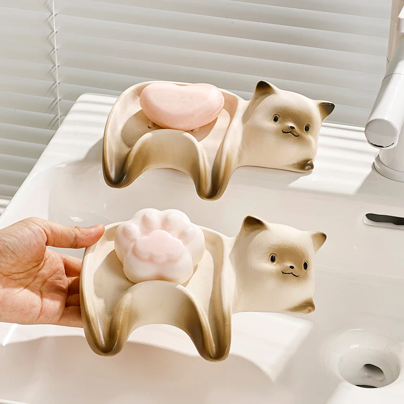 Creative Ceramic Soap Box, Light luxury Cat Shaped Soap Dishes, Home Bathroom Kitchen Supplies Bathroom storage rack, 1Pc
