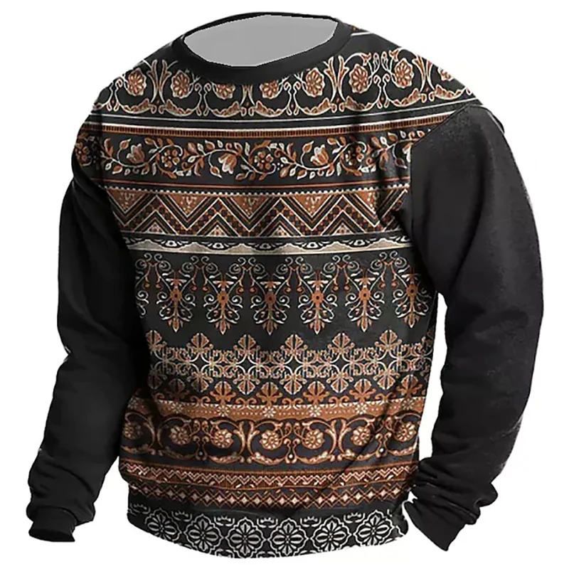 Bohemian Floral Long Sleeved T Shirt Casual Retro Tops