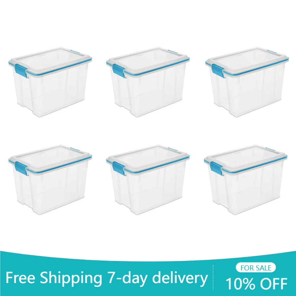 

20 Qt. Gasket Box Plastic, Blue Aquarium, Set of 6, BPA-free and Phthalate-free Storage Box Home Storage & Organization