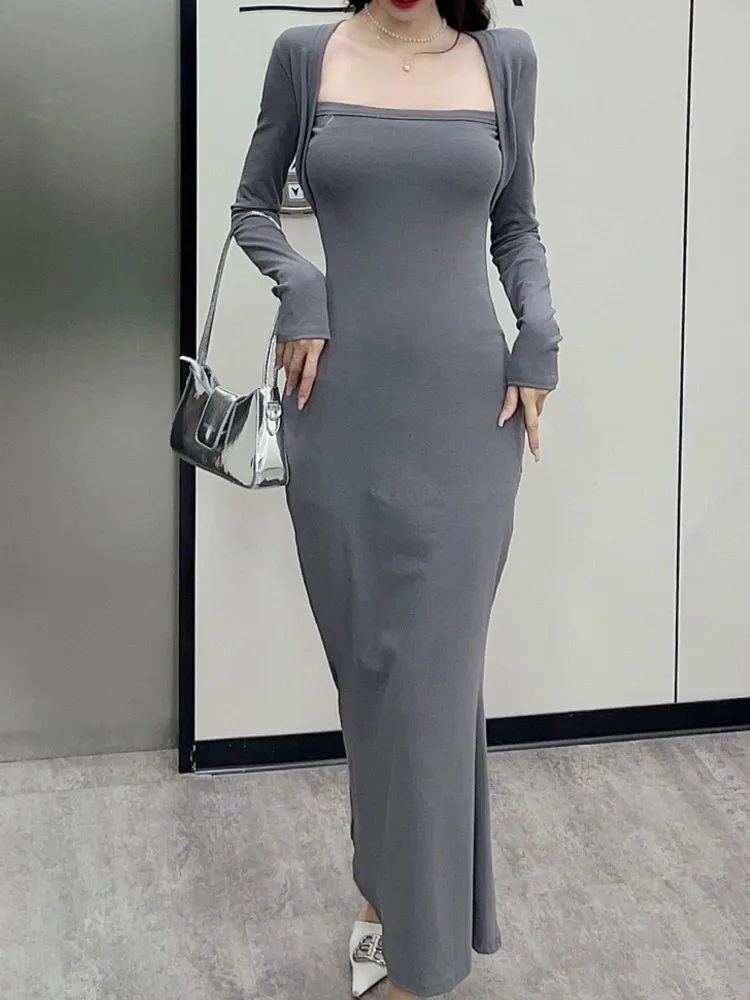 

Sexy Bodycon Women Slim Midi Dress Long Sleeve Elegant Solid Chic Party Birthday Robe Female Vintage Evening Vestidos Clothes