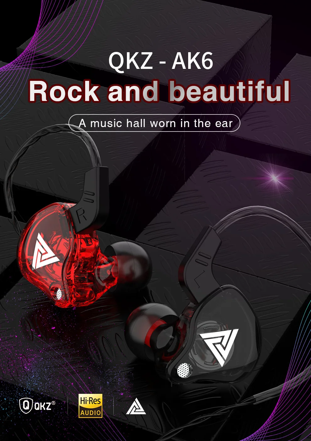 QKZ AK6 구리 드라이버 하이파이 스포츠 헤드폰, 마이크 헤드셋 음악 이어버드 폰, 달리기용 인이어 이어폰, 3.5mm