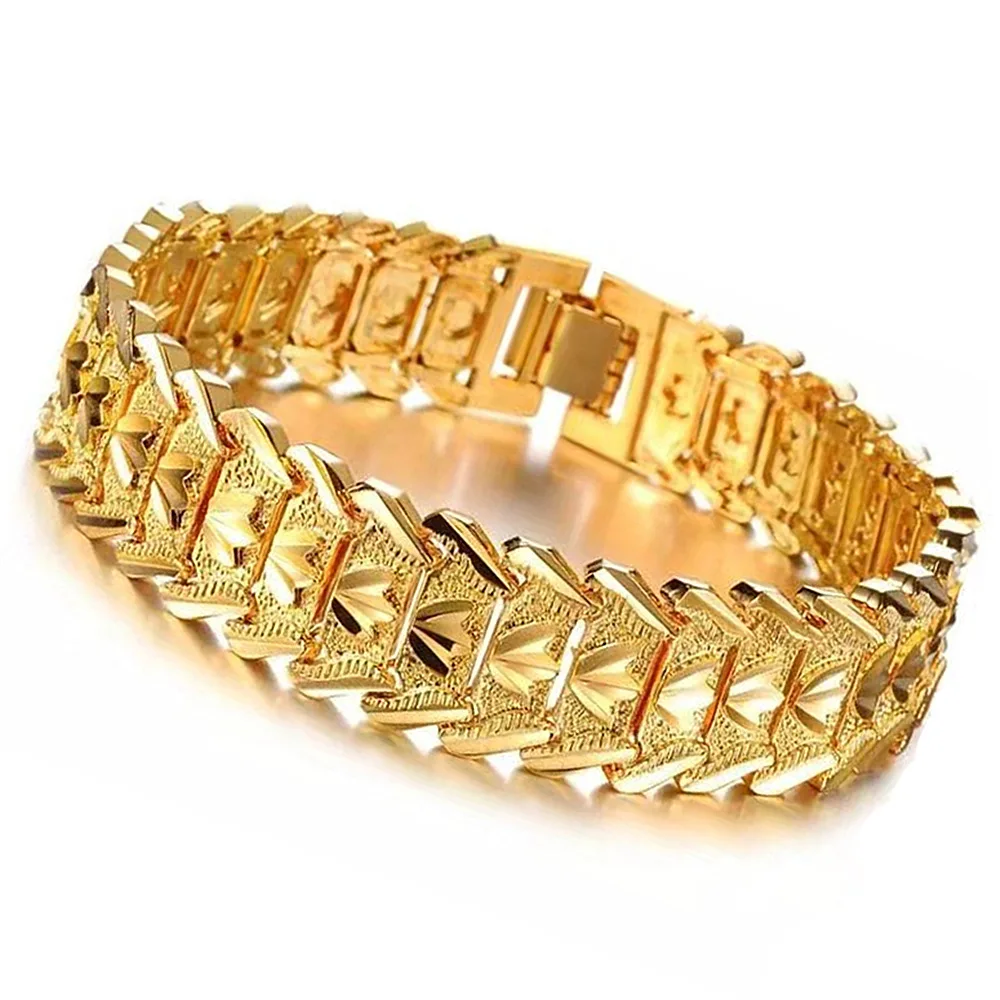 21cm Retro Fashion European Coin Gold-plated Jewelry Copper Plating 24K Gold Men's Wide Version Bracelet Watch Chain