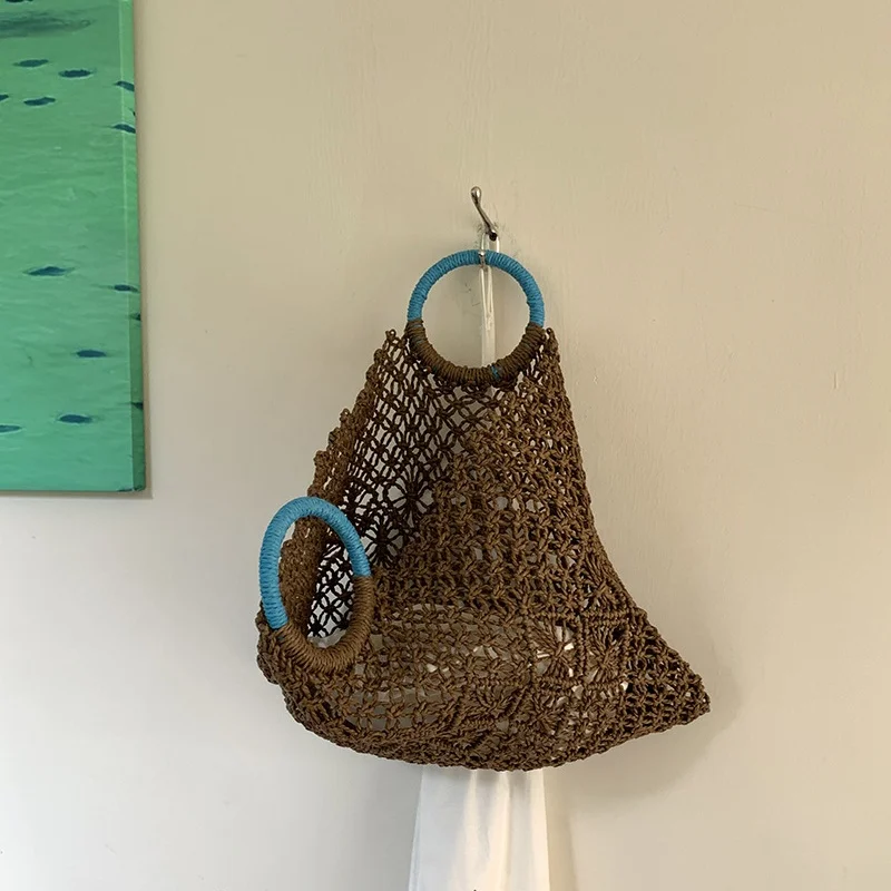 Summer Hollow Straw Beach Bag Handmade Woven Shoulder Bag Raffia Rattan Shopping Travel Bag Bohemian Braided Handbag Casual Tote