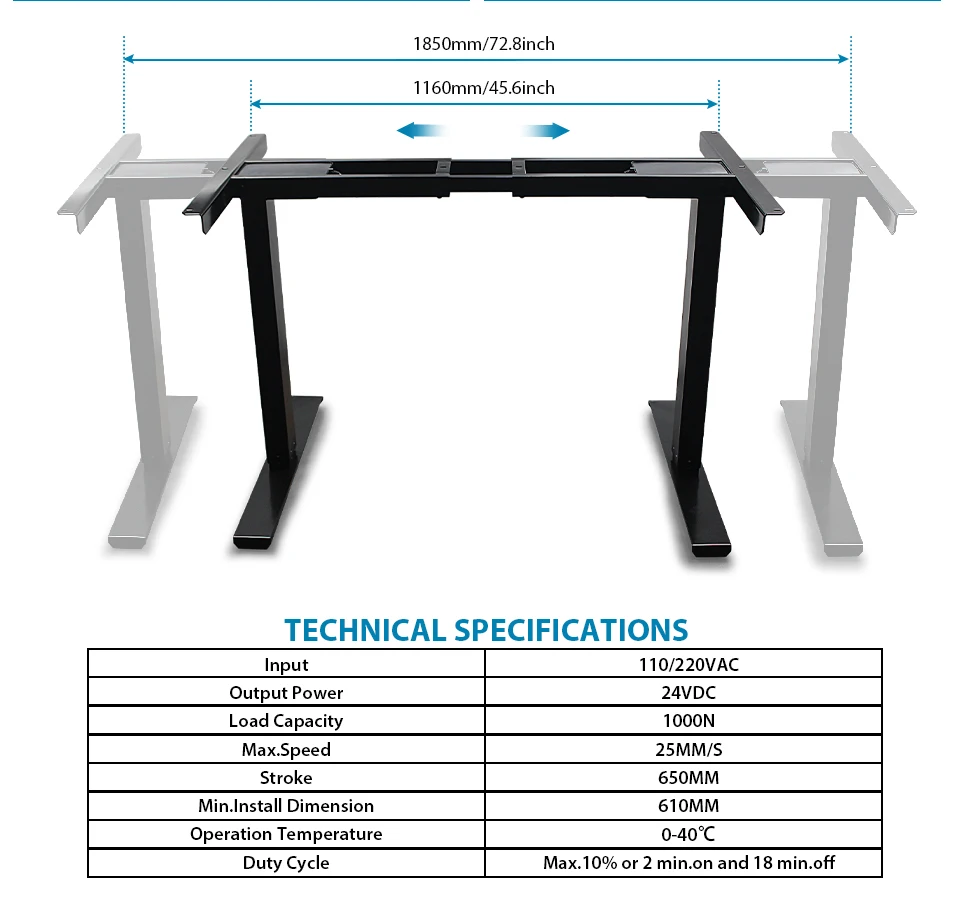 Description Picture 6 of item【EU】Electric Two / Tthree Sections White Black Lifting Office Table Desk Frame Kit