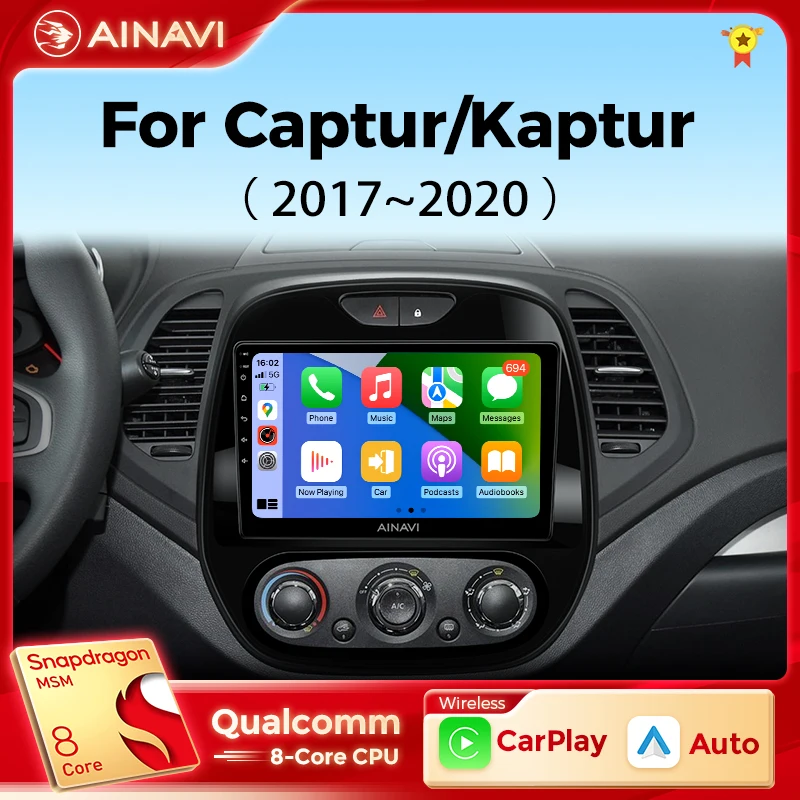 

Ainavi Car Radio For Renault Kaptur Captur Clio Samsung QM3 2017 2018 2019 2020 Multimedia Android 12 Auto Wireless Carplay 2DIN