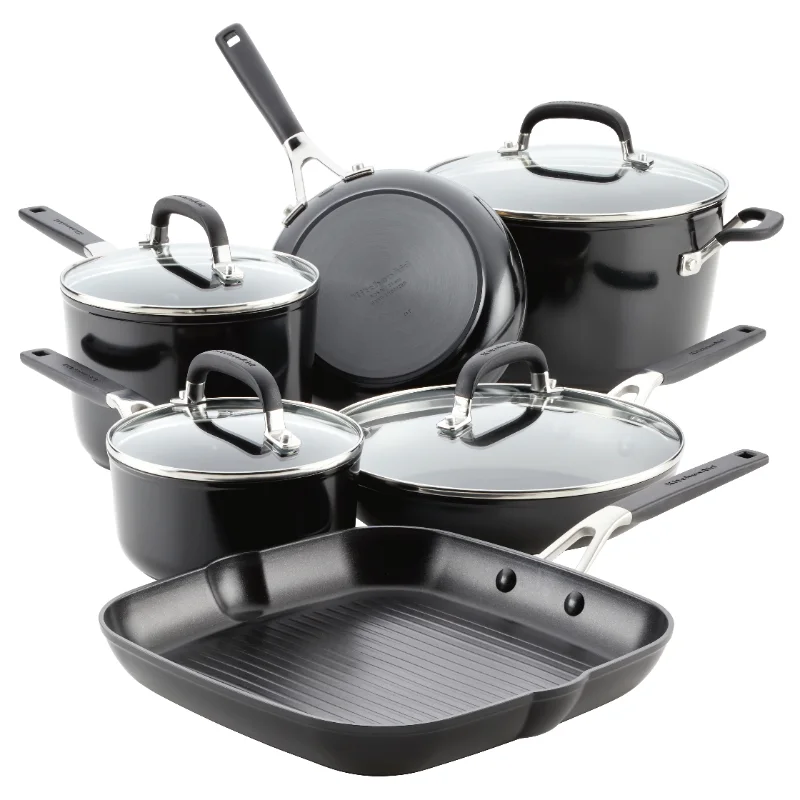 

Hard Anodized Nonstick Cookware Pots and Pans Set, 10-Piece, Onyx Black Non Stick Cooking Pot Set