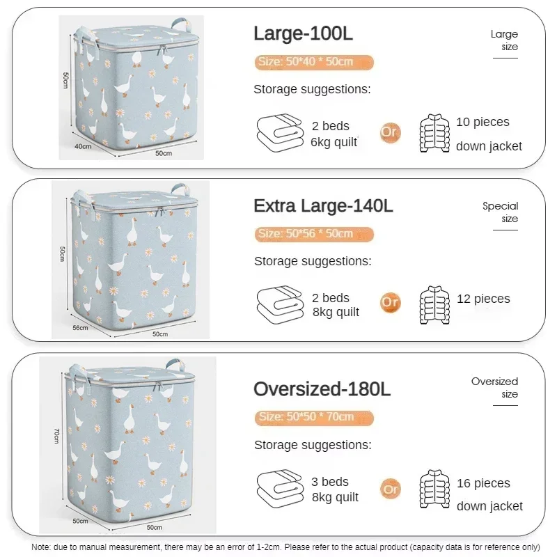 Quilt Storage Bag 100/140/180L large-capacity quilt storage box wardrobe clothes quilt storage bag household non-woven clothing mobile luggage