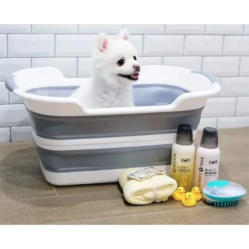 Multipurpose Collapsible Pet Bathtub Upgraded with Drainage Hole and Pet Hair Collector for Bathing/Shower, Portable 5