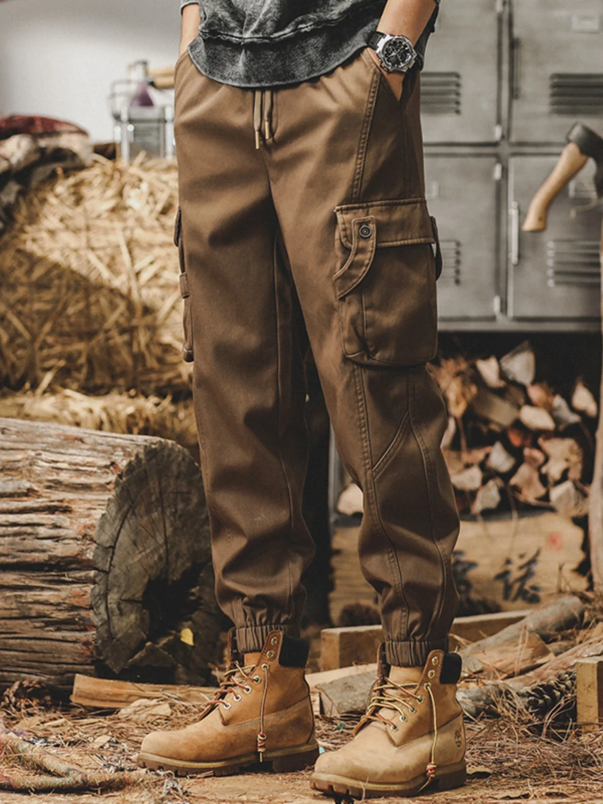 

2024 Spring Summer Fashion Cargo Pants Men Solid Color Elastic Waist Wide Leg Casual Men's Trousers Oversize Baggy Pants C40
