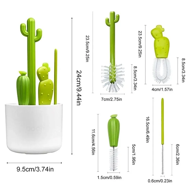 4 Piece Baby Bottle Brush Cleaning Set Cactus Long Handle Water Cleaner Home Use Cups and Straws cleaning brush set