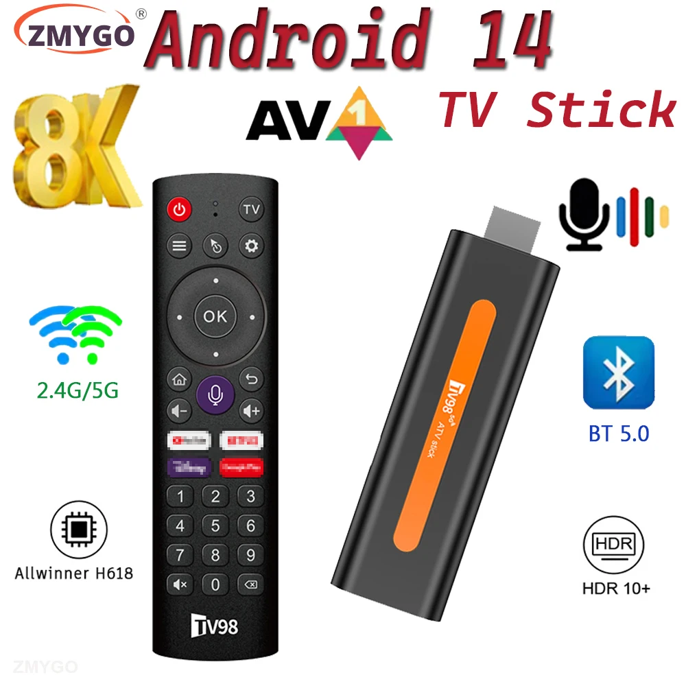 Android TV Stick 4K Android 14 Allwinner H618 Quad Core HDMI