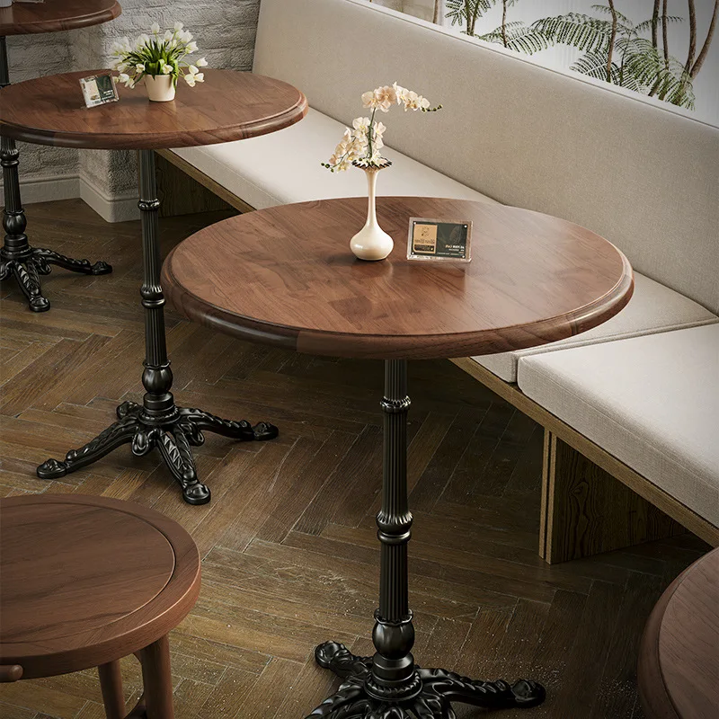 Retro Solid Wood Round Table for Milk Tea Coffee Shop Western Restaurant Dessert Bakery 9 wood round table