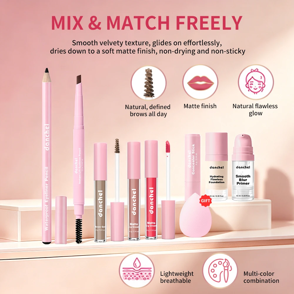 Set Trucco Completo All-in-One: Include Primer, Fondotinta, Matita Sopracciglia, Eyeliner, Correttore, Lucidalabbra - Kit Cosmetico per Donna - immagine 2