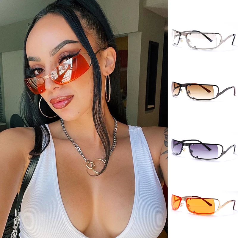 

Retro Rectangle Y2K Sunglasses Women Brand Designer Vintage Small Frame Sun Glasses Ladies Classic Shield Wrap Around Oval
