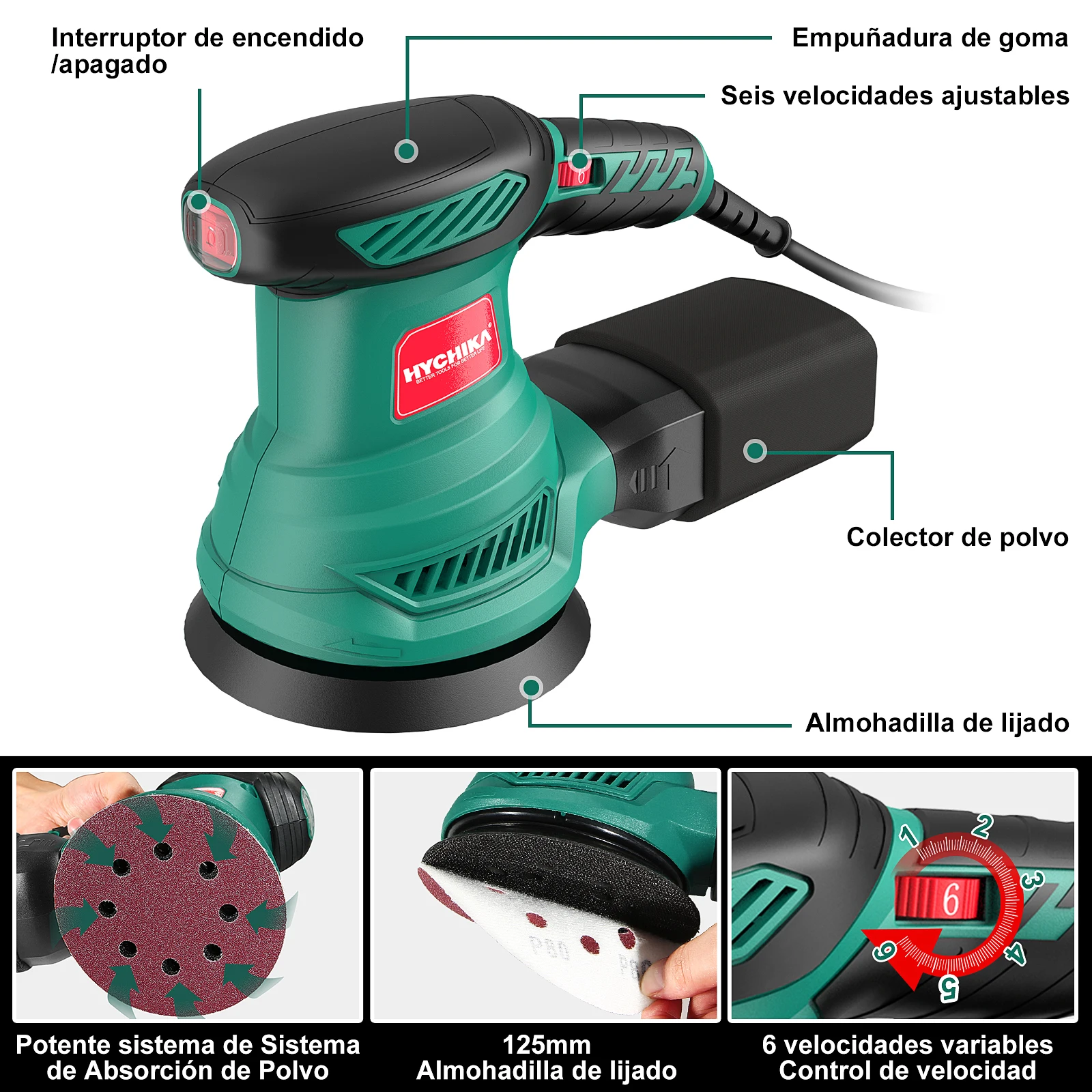 AUTOJARE Excentrische schuurmachine compatibel met Makita accu 18 V 3 vermogensniveaus vlakschuurmachine 125 mm excentrische schuurmachine voor het slijpen, polijsten, gladmaken van oppervlakken