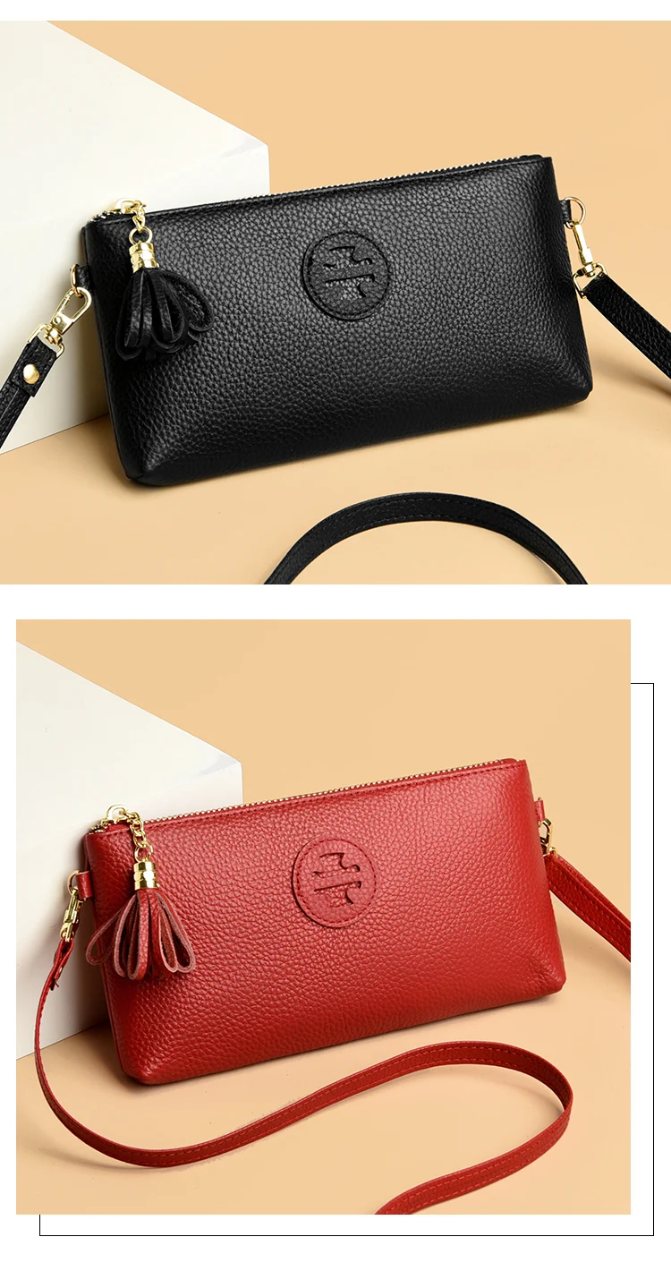 Damentasche aus echtem Leder, modische Umhängetasche mit Quasten, vielseitige kleine quadratische Handtasche – Detail 3
