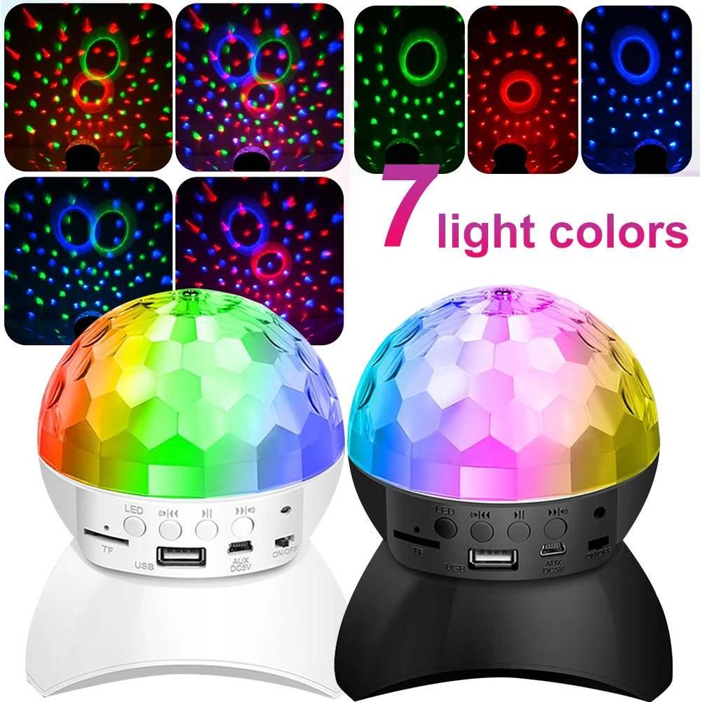 Wireless Bluetooth Speaker Stage 7 Color RGB Light,360 Degree Rotation Crystal Ball Night Lights for DJ Club Disco Party KTV