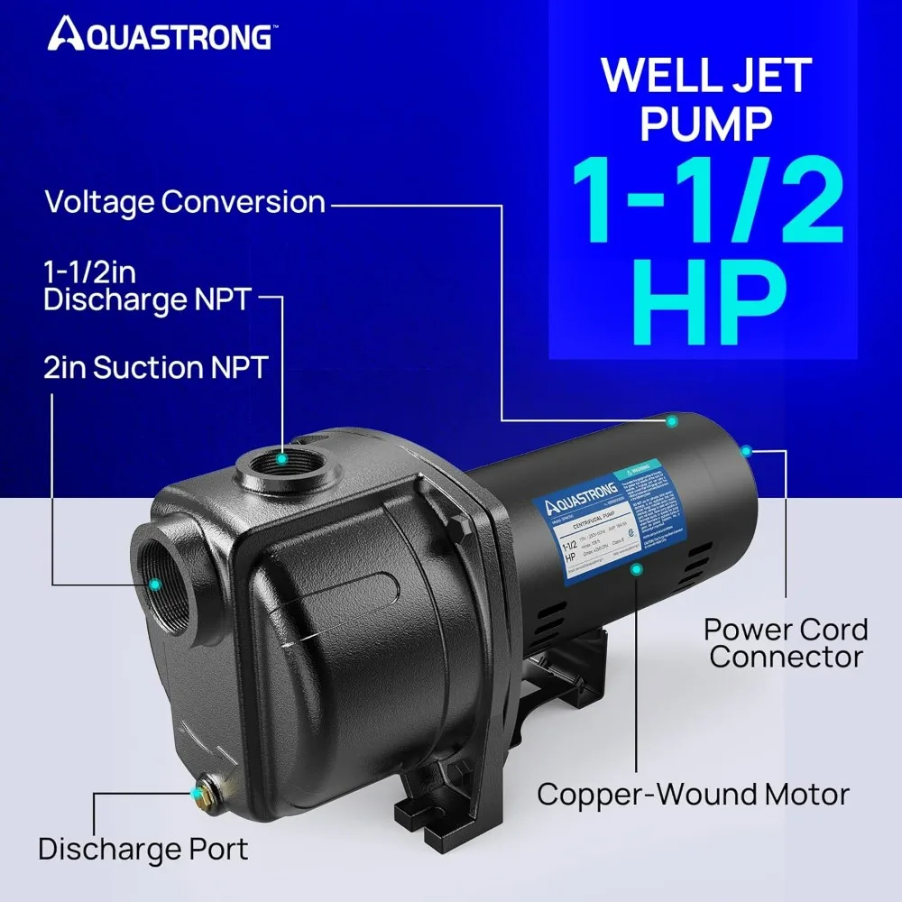 AQUASTRONG 1.5 HP Shallow Well Jet Pump, 4250 GPH, 115/230V, Cast Iron Booster Pump for Irrigation and Gardening