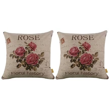 2X Vintage Floral Flower Flax Decorative Throw Pillow Case Cushion Cover Home Sofa Decorative(3 Roses) tanie i dobre opinie CN (pochodzenie)