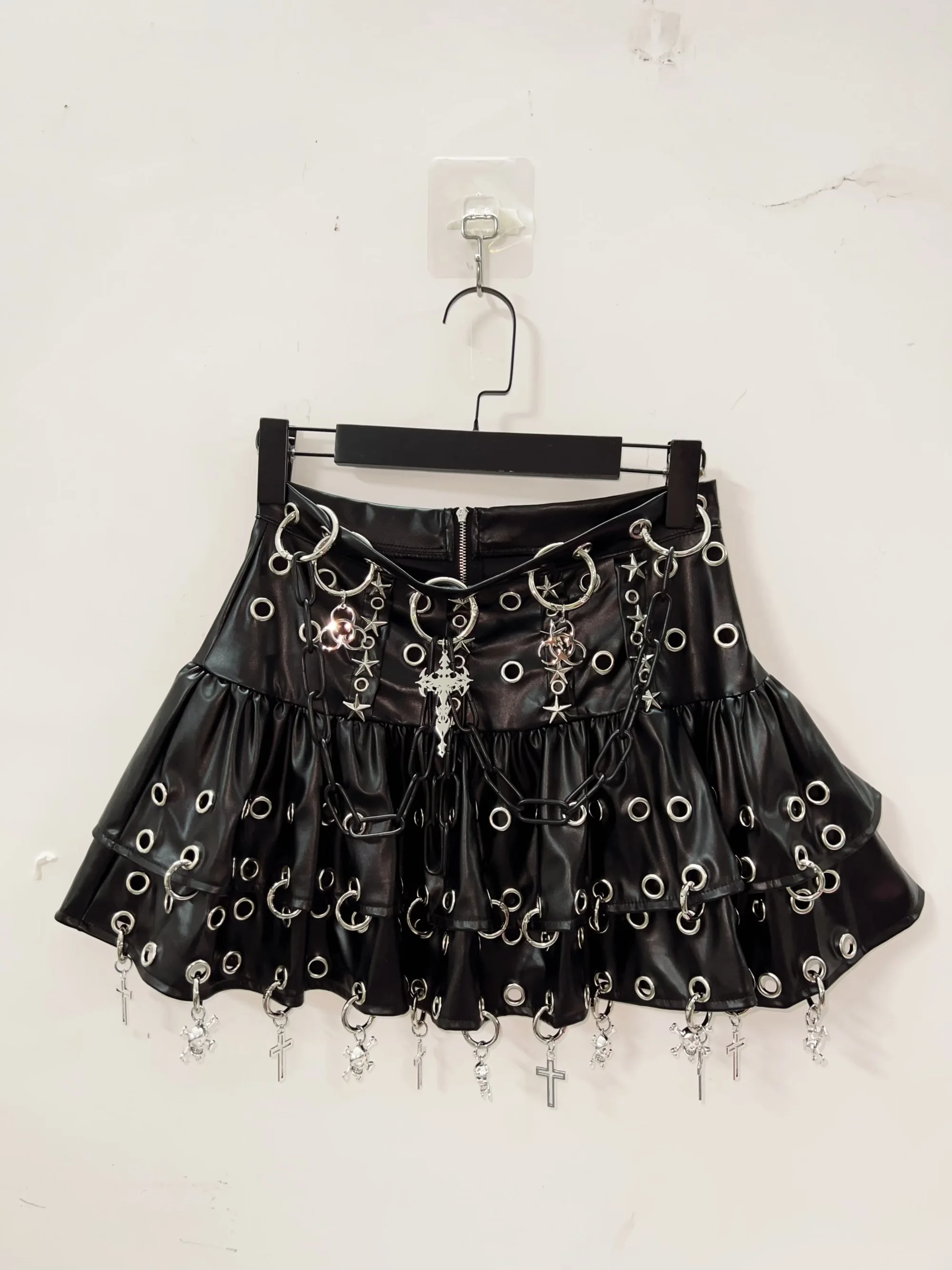 Faux Leather Metal Pendant Chain Skirt 6