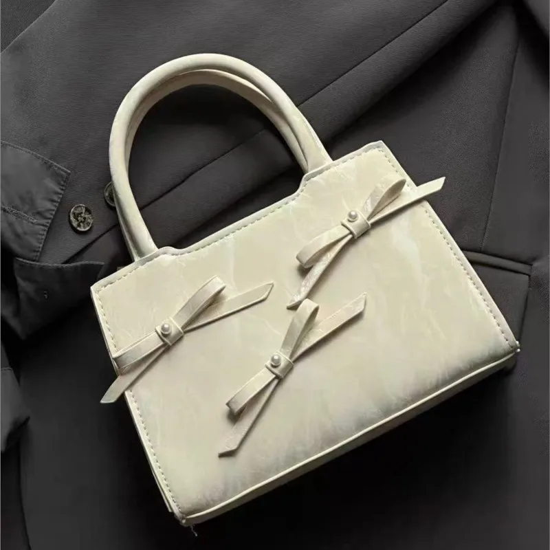 JIAERDI Sweet Cute Bow Mini Tote Bag Women Heart Diamond Square Handbag Ladies Fashion Elegant Gentle Shoulder Crossbody Bag New