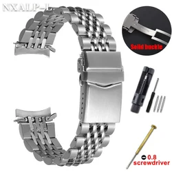 Premium Solid Stainless Steel Watch Strap with Screw Link, Straight/Curved Ends, 20mm 22mm Band - 22mm (Curved End)