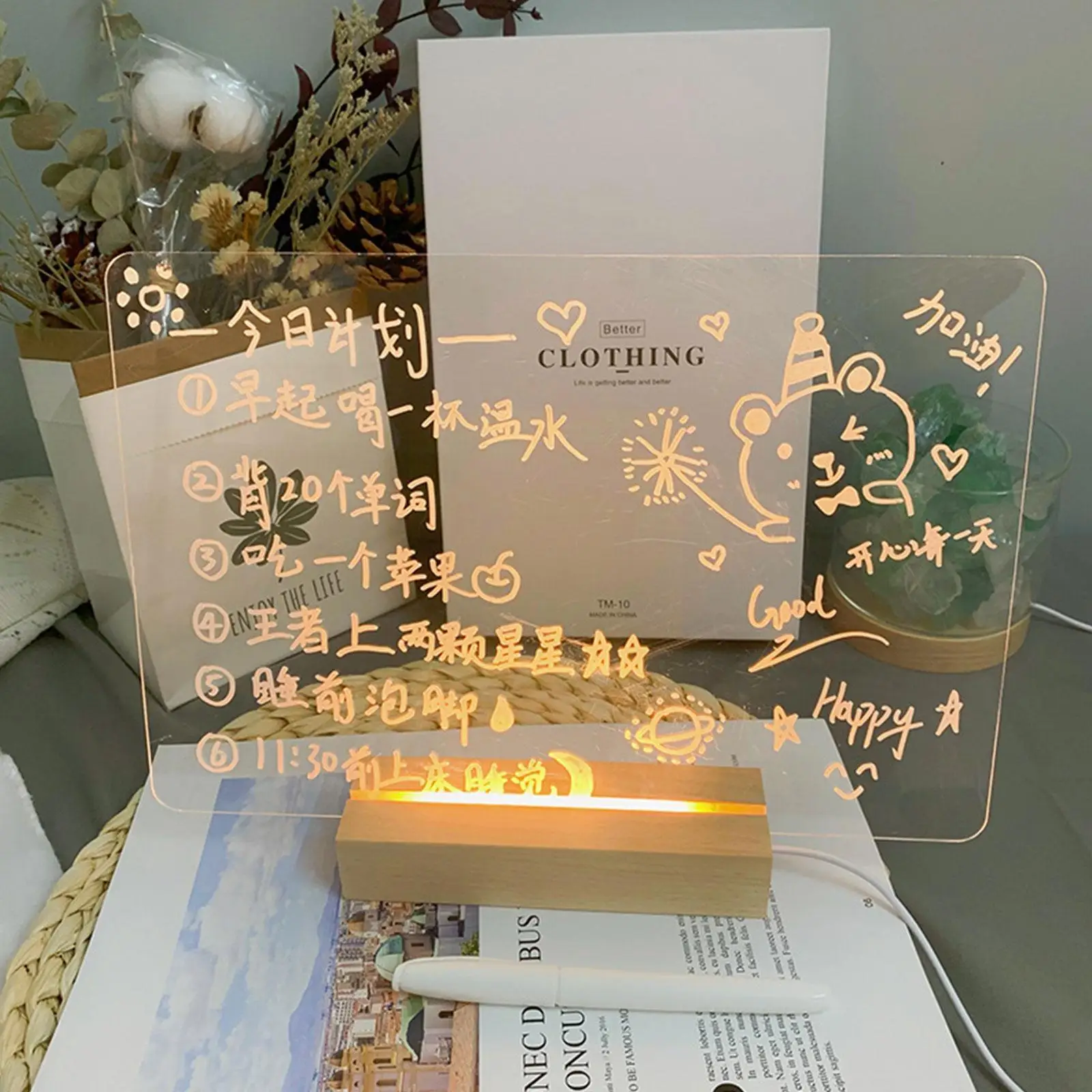 노트 메시지 보드 야간 조명 글쓰기 글로우 메모 아크릴 순간 사진 선물 우드 보드 조명 장식 Led 데일리 룸 홀더 L A4U2