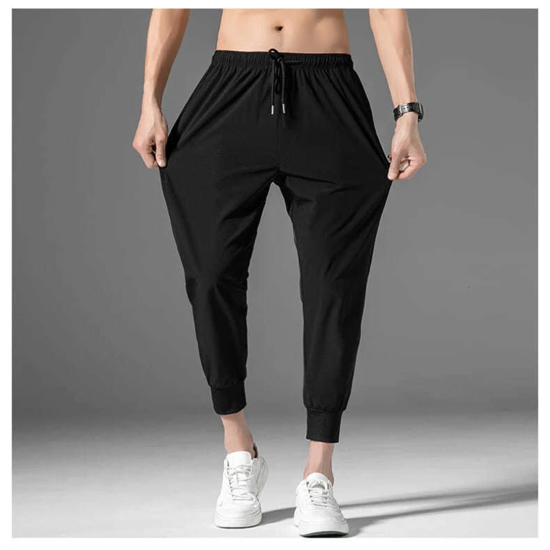 Men summer Nine point pants thin fashionable and trendy breathable oversized loose fitting ankle sports pants Fitness Trousers