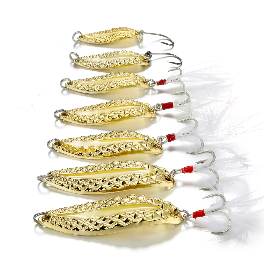 1pcs Metal Luminous Spinner Spoon Fishing Lures 2.5g-20g Sequins Spinner With Feather Treble Hook Pesca