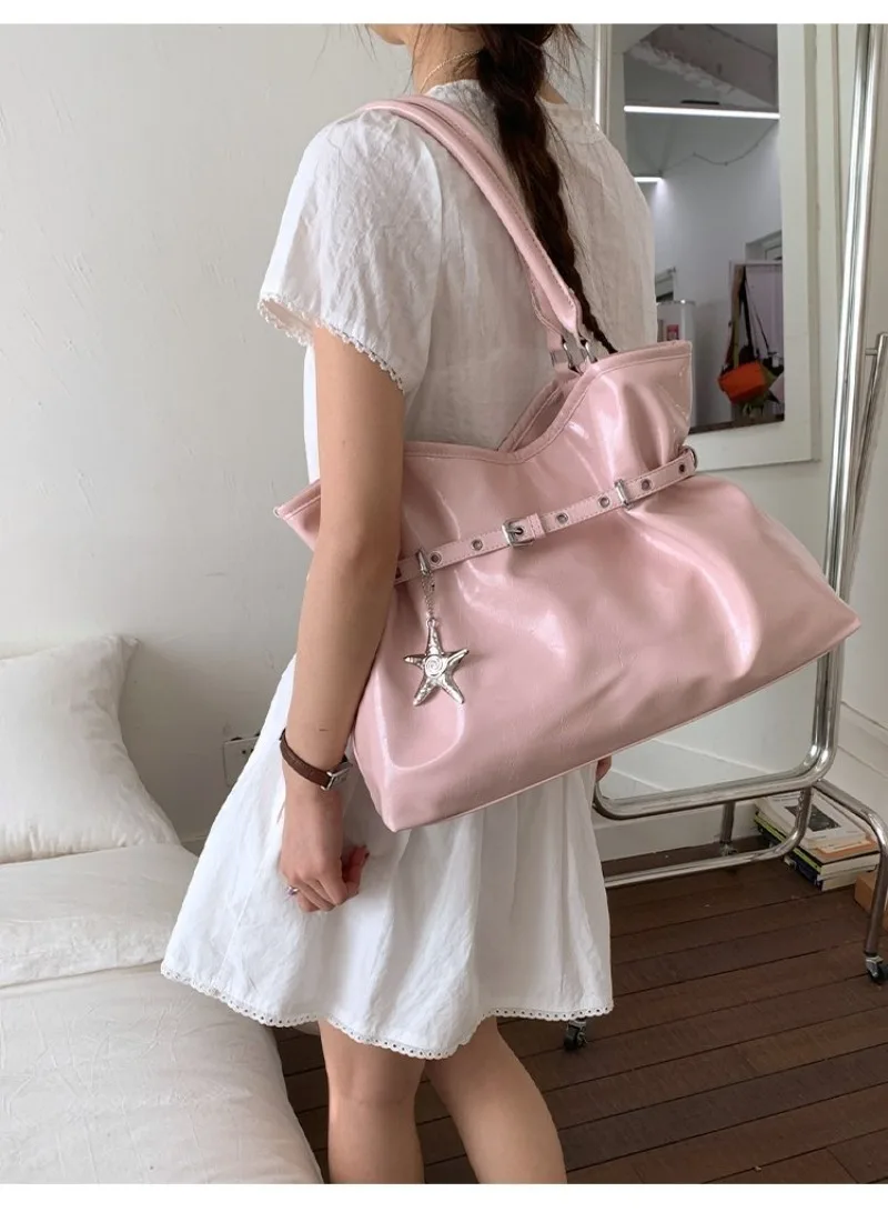 Borsa a Tracolla da Donna in Colori Pastello con Dettaglio Cintura e Charm a Stella, Stile Casual per Attività Quotidiane, Pendolarismo e Uscite nel Weekend - immagine 2