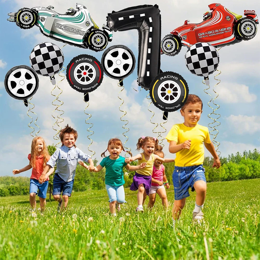Rennwagen-Party, alles Gute zum Geburtstag, Banner, Folien-Auto-Räder, Luftballons, Kuchendeckel für Jungen und Kinder, Formel-1-Rennparty-Dekorationszubehör – Detail 5