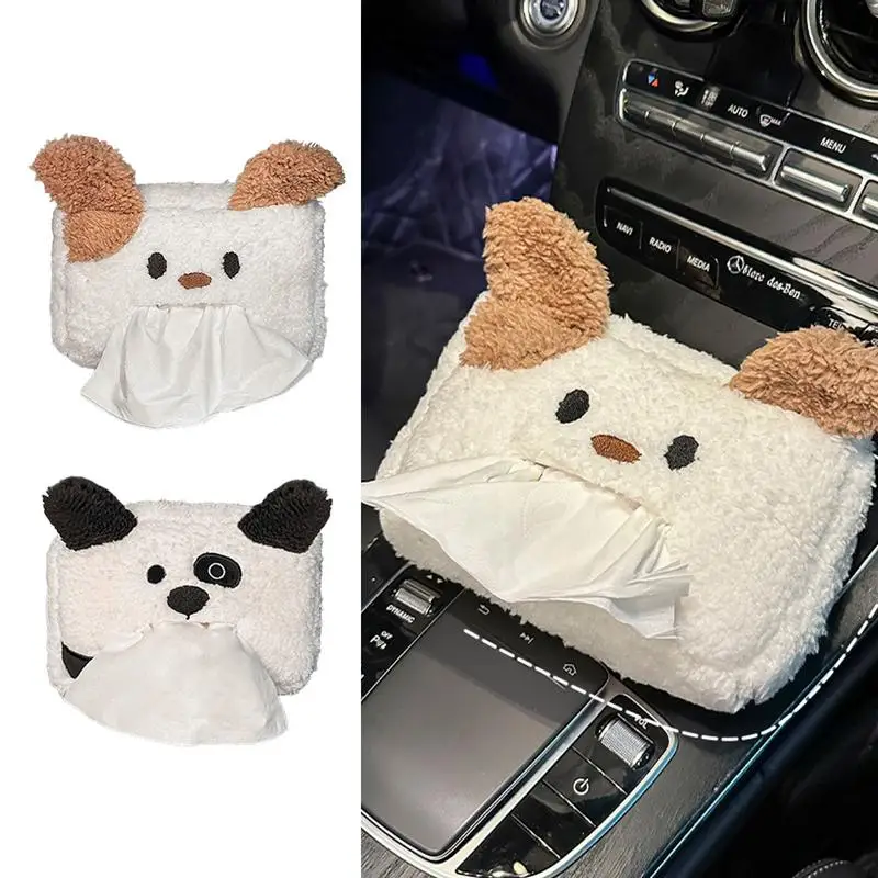 

Car Tissue box Plush Multifunctional Auto Back Seat Napkin Storage Box Cartoon Puppy Tissue Organizer Holder For Car Accessories