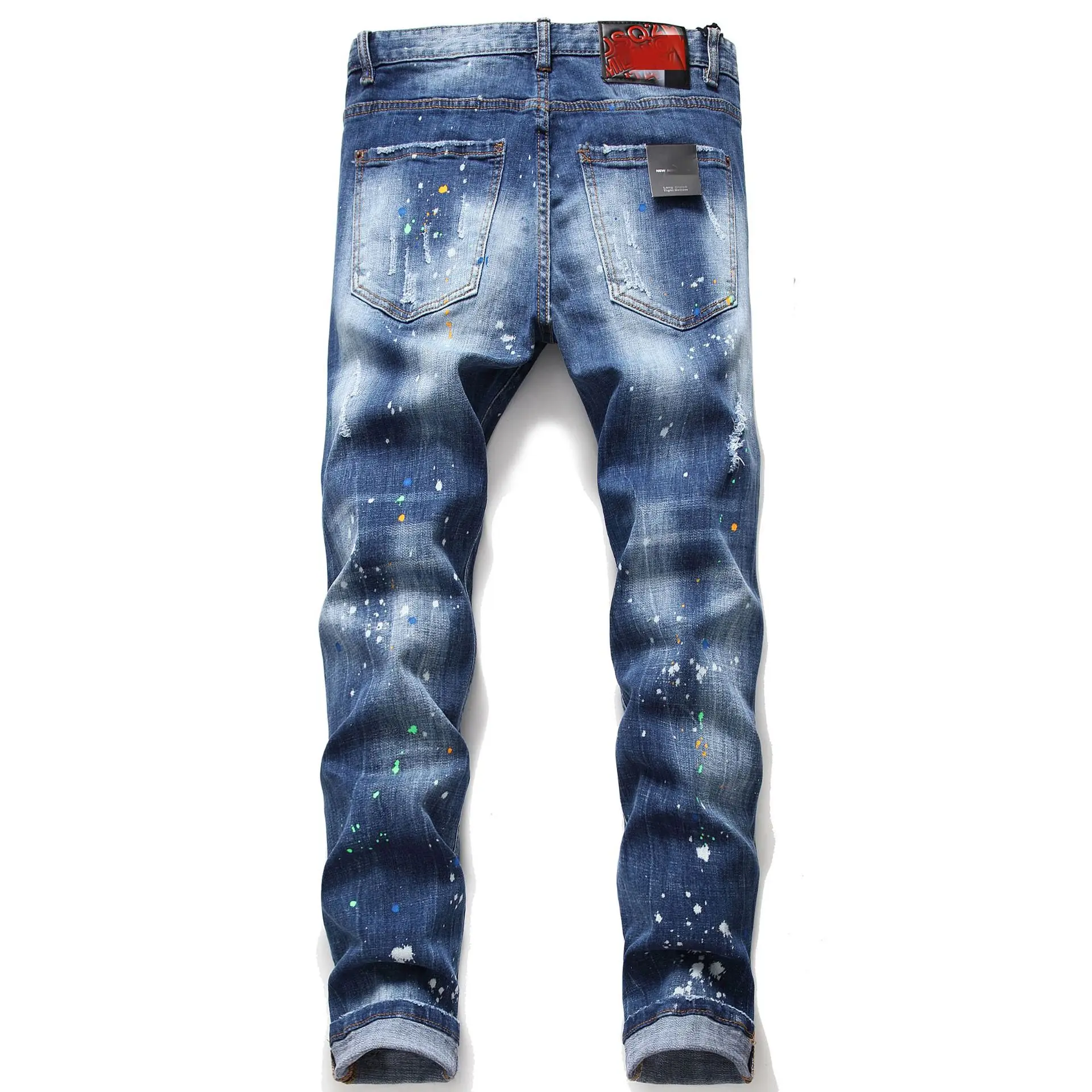 Embroidered personalized splash-ink jeans Men's stretch slim-fit ripped badge  small straight d2 tide pants
