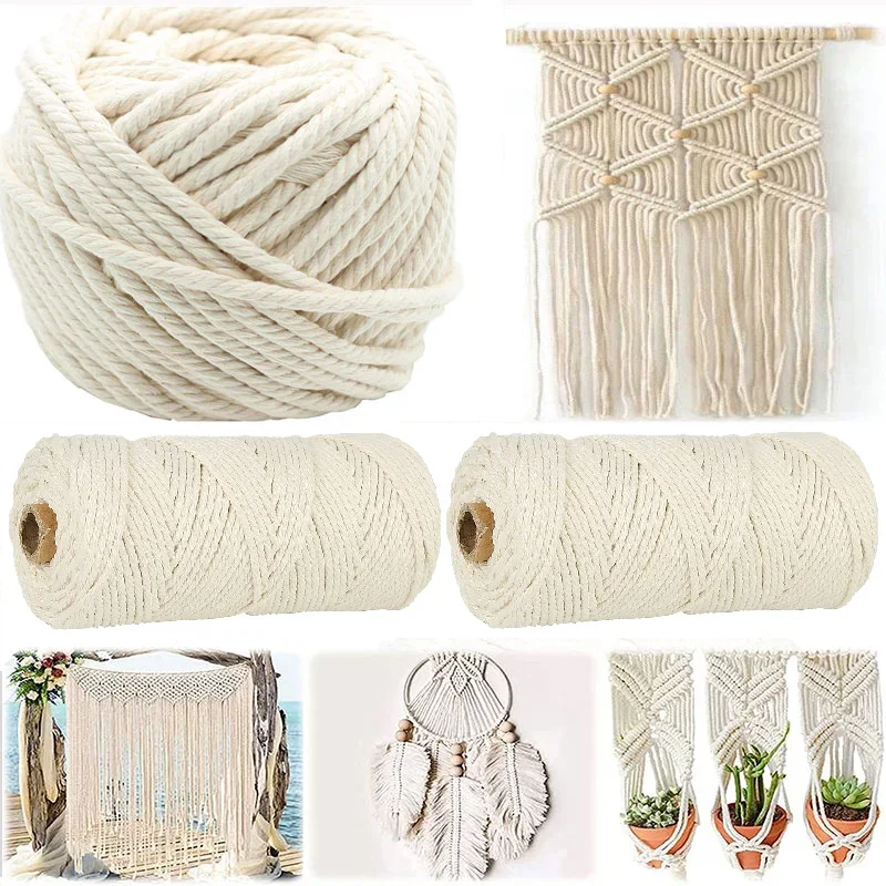 2-100M Macrame 코드 천연 코튼 트위스트 로프 Macrame 코튼 로프 벽 매달려 DIY 공예 웨딩 장식 1/2/3/4/5/6/8/10mm