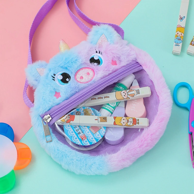 

Cartoon Tie Dye Pig Transparent Shoulder Bag Kids Girls Square Belt Key Coins Purse Messenger Bag Fur Crossbody Bag Coin Purse