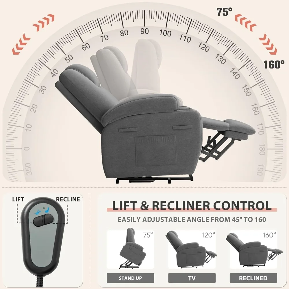 Power Lift Recliner Chair with Massage for Elderly - Ergonomic Design, Remote Control, Cup Holders & Side Pockets (Gray)