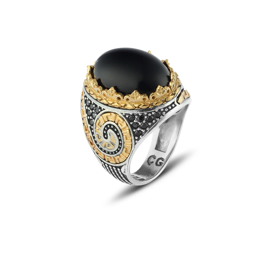 

925 sterling Inlaid Onyx Stone Men 'S Ring