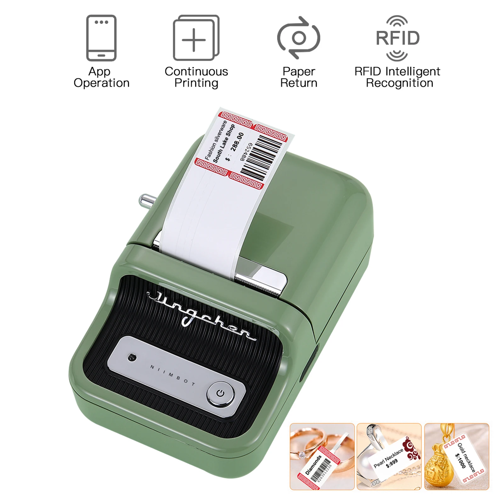 

Label Printer Portable Wireless BT Thermal Label Maker Sticker Printer with RFID Recognition Great for Supermarket Clothing